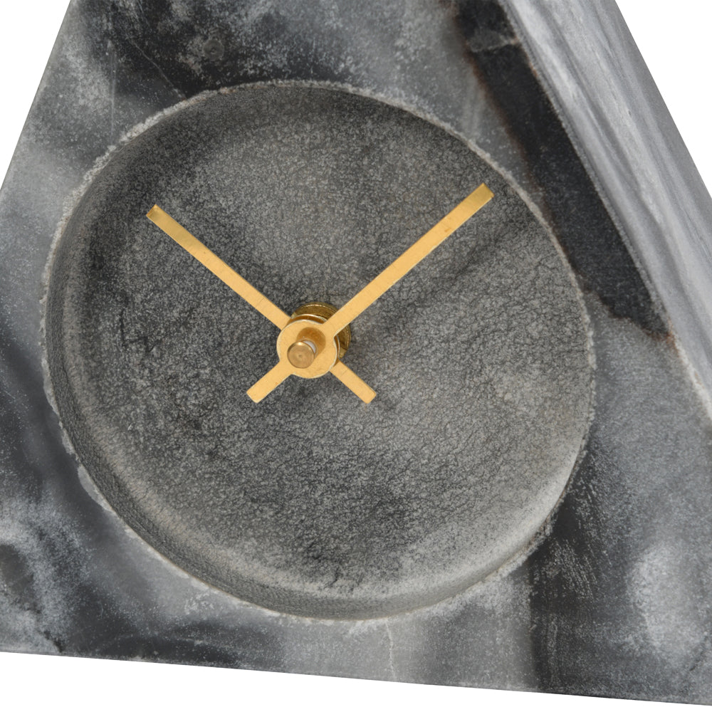 Product photograph of Libra Midnight Mayfair Collection - Grey Marble Triangular Mantel Clock from Olivia's.