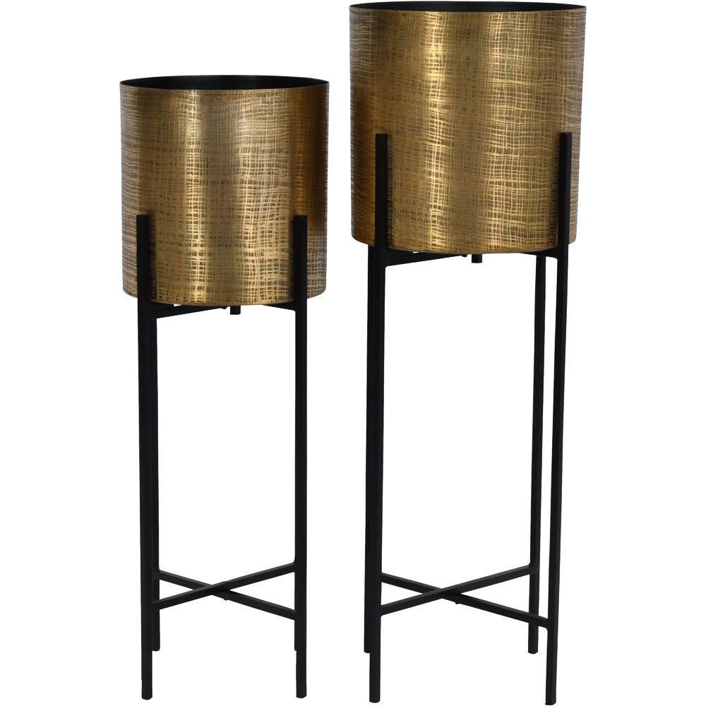 Product photograph of Libra Interiors Set Of 2 Clyde Floor Standing Planters Brass from Olivia's