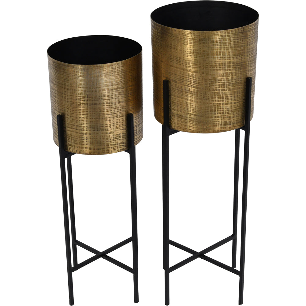 Product photograph of Libra Interiors Set Of 2 Clyde Floor Standing Planters Brass from Olivia's.
