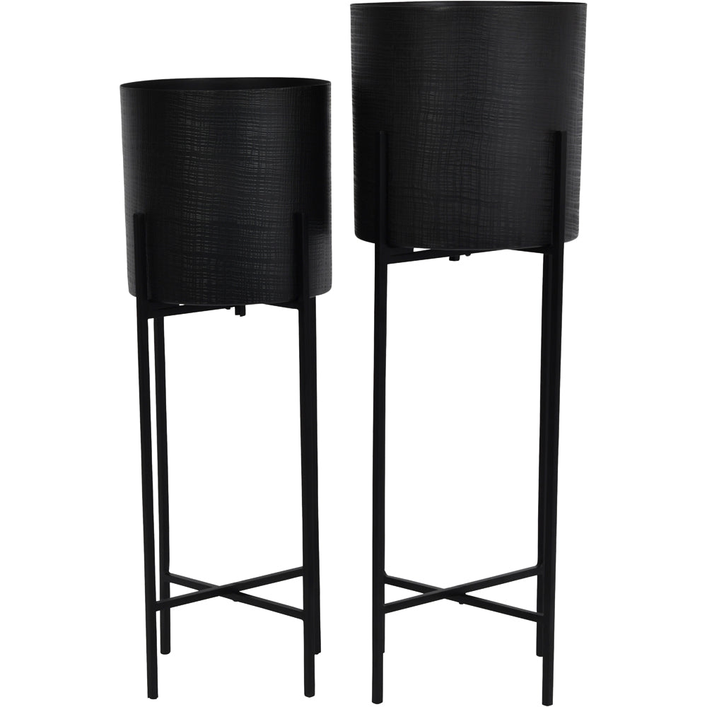 Product photograph of Libra Interiors Set Of 2 Clyde Floor Standing Planters Black from Olivia's