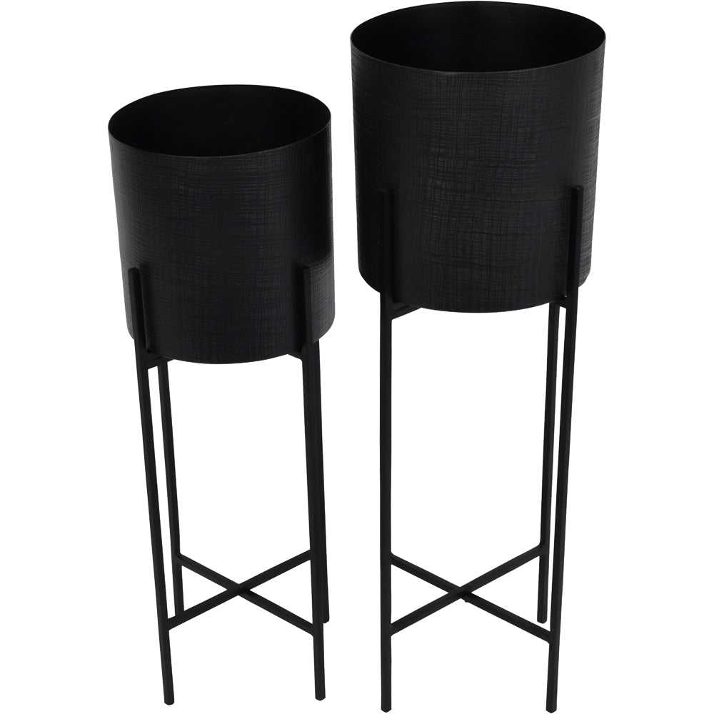 Product photograph of Libra Interiors Set Of 2 Clyde Floor Standing Planters Black from Olivia's.