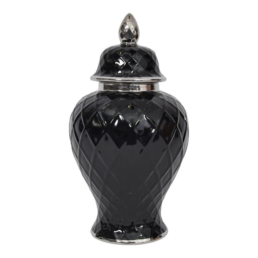 Product photograph of Libra Midnight Mayfair Collection - Mayfair Black And Silver Ceramic Ginger Jar from Olivia's