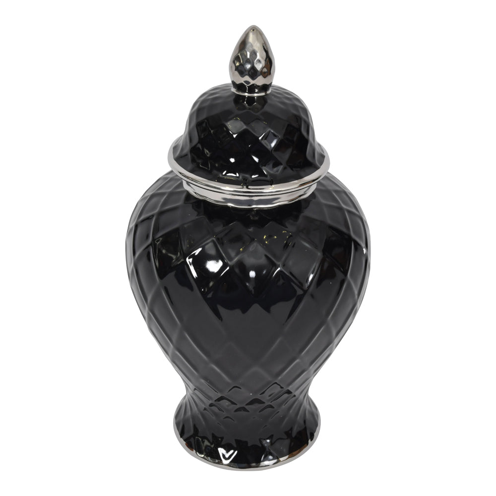 Product photograph of Libra Midnight Mayfair Collection - Mayfair Black And Silver Ceramic Ginger Jar from Olivia's.