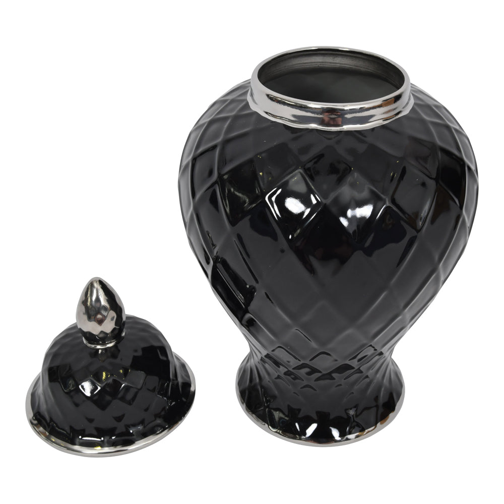 Product photograph of Libra Midnight Mayfair Collection - Mayfair Black And Silver Ceramic Ginger Jar from Olivia's.