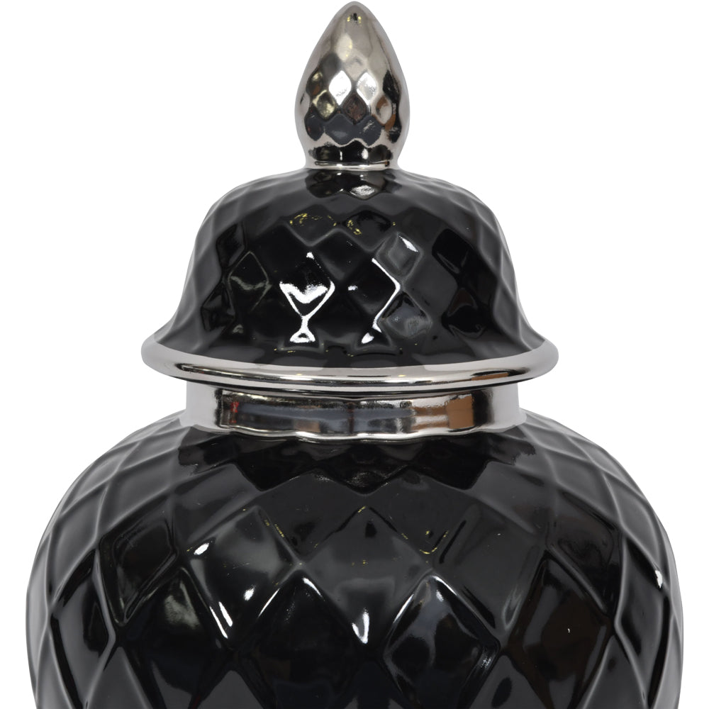 Product photograph of Libra Midnight Mayfair Collection - Mayfair Black And Silver Ceramic Ginger Jar from Olivia's.