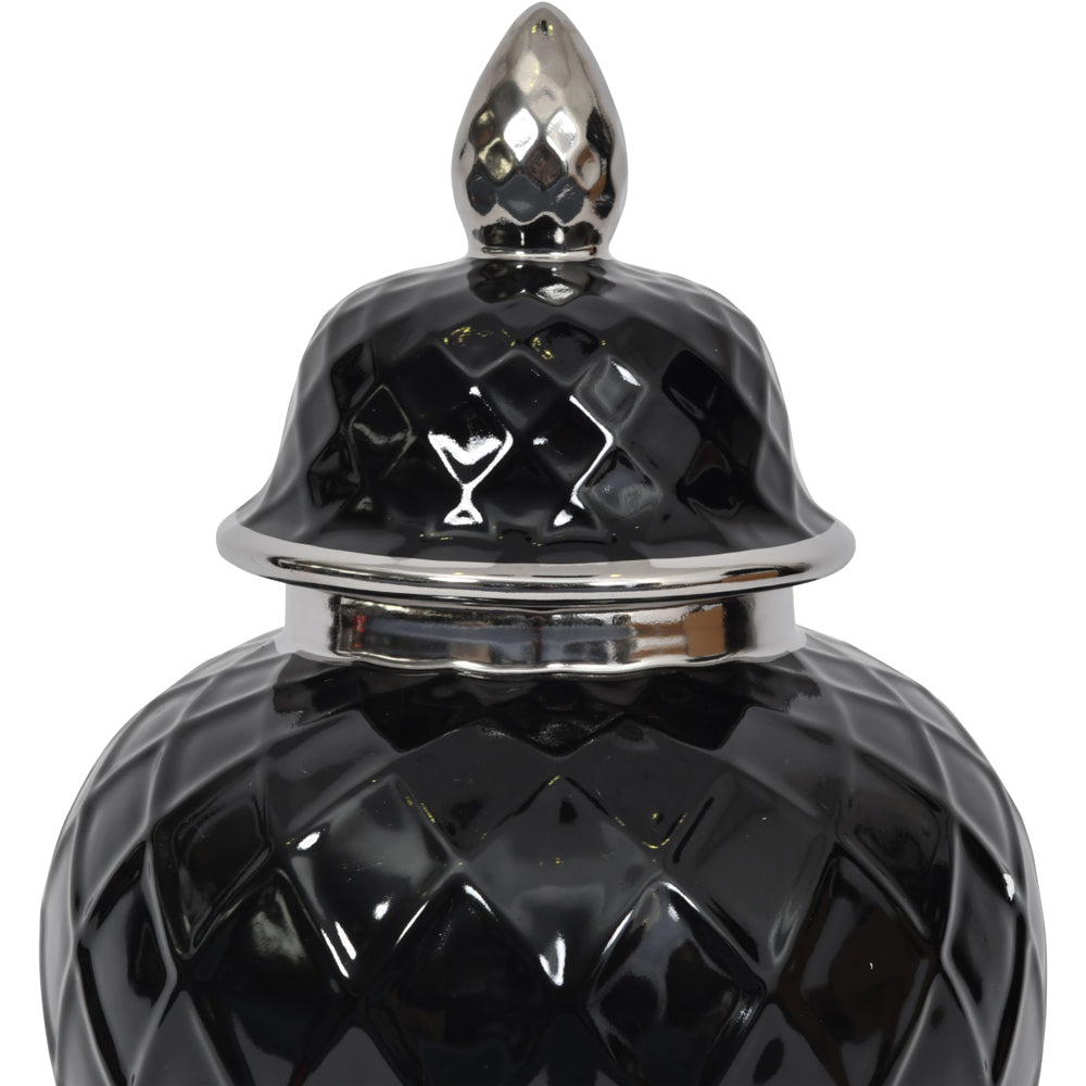 Product photograph of Libra Midnight Mayfair Collection - Mayfair Black And Silver Ceramic Ginger Jar Outlet from Olivia's.