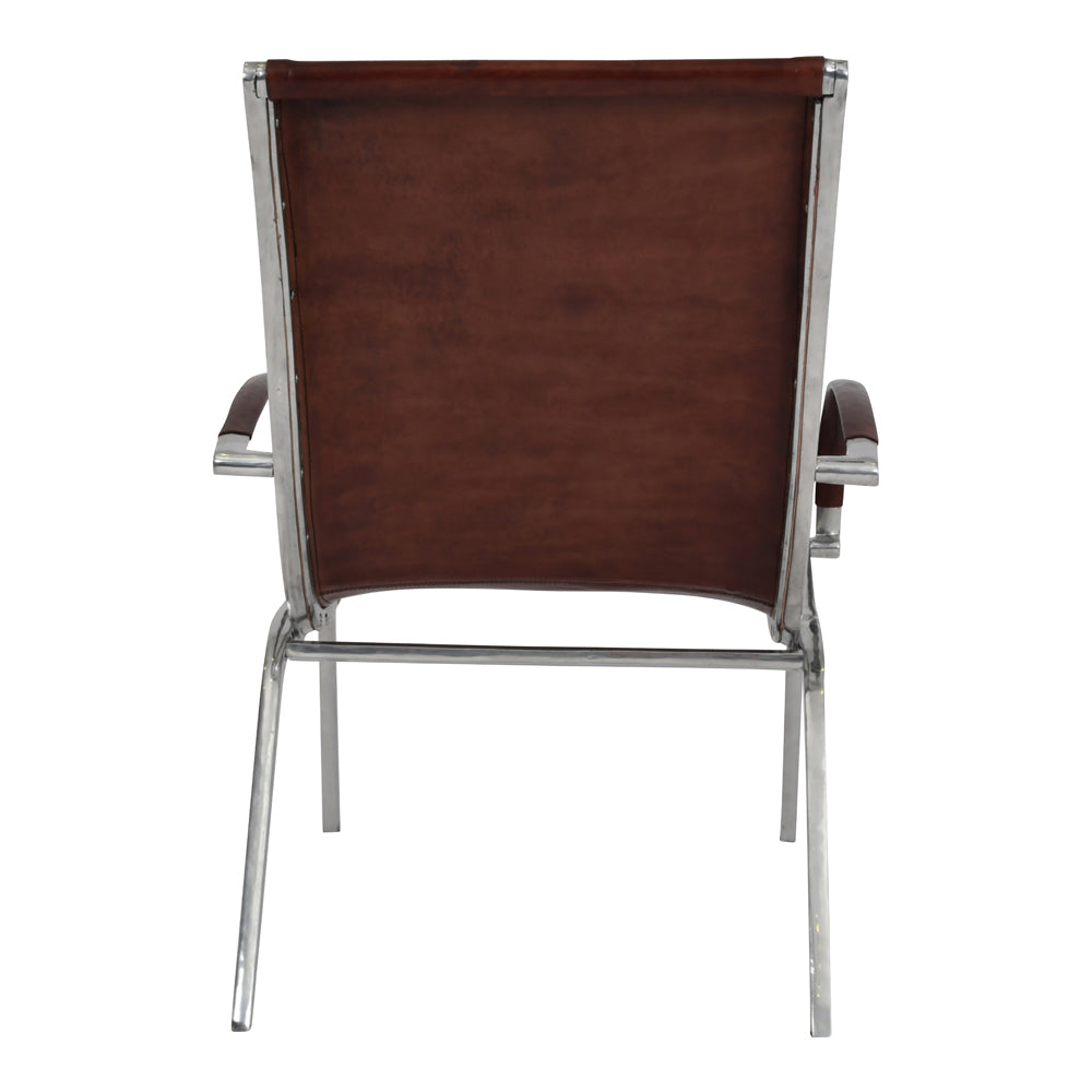 Product photograph of Libra Calm Neutral Collection - Iconic Bolero Aluminium And Tan Leather Armchair from Olivia's.