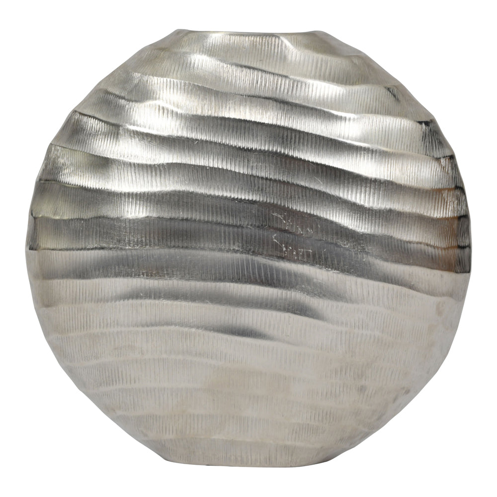 Product photograph of Libra Midnight Mayfair Collection - Large Iconic Ripples Silver Aluminium Elliptical Vase from Olivia's