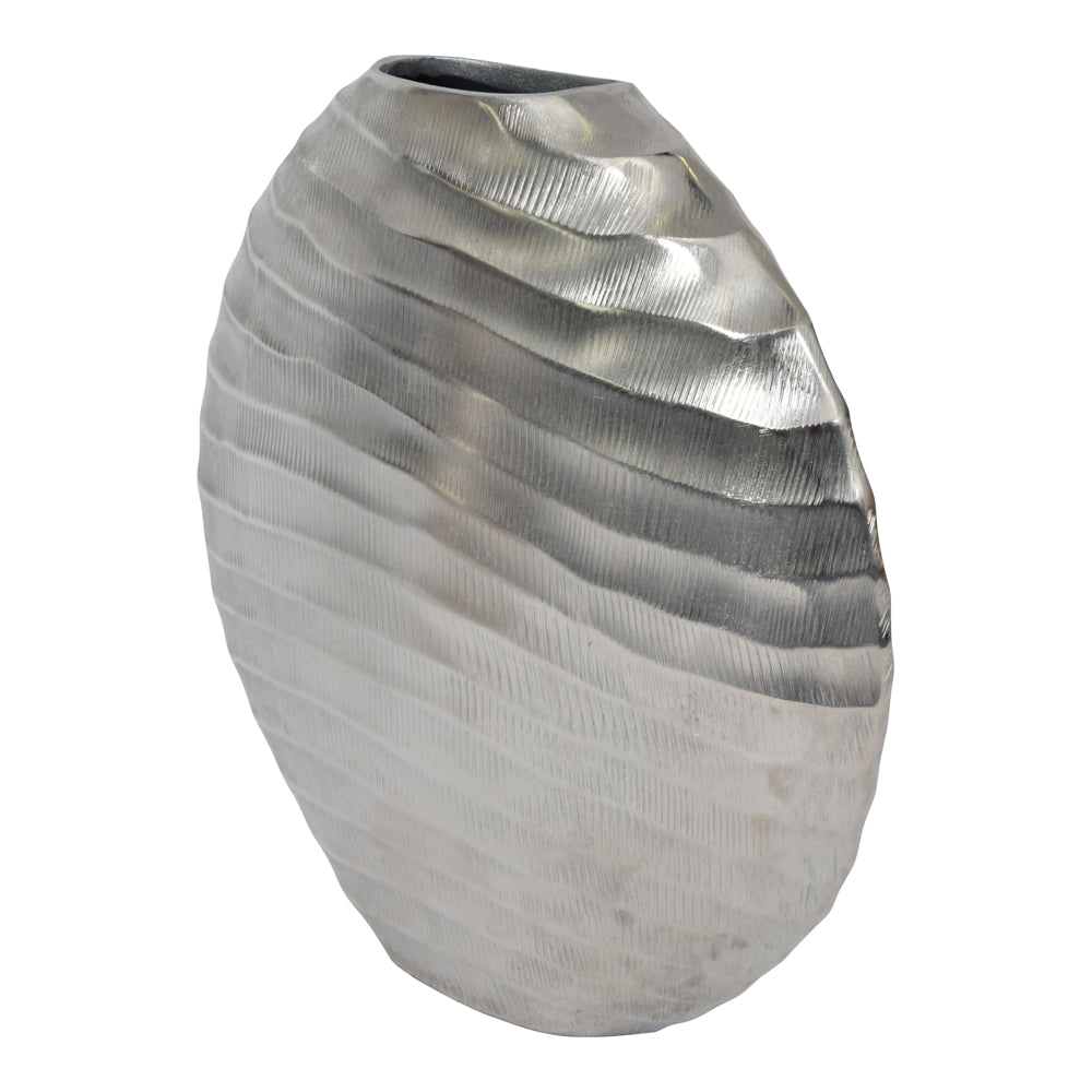 Product photograph of Libra Midnight Mayfair Collection - Large Iconic Ripples Silver Aluminium Elliptical Vase from Olivia's.