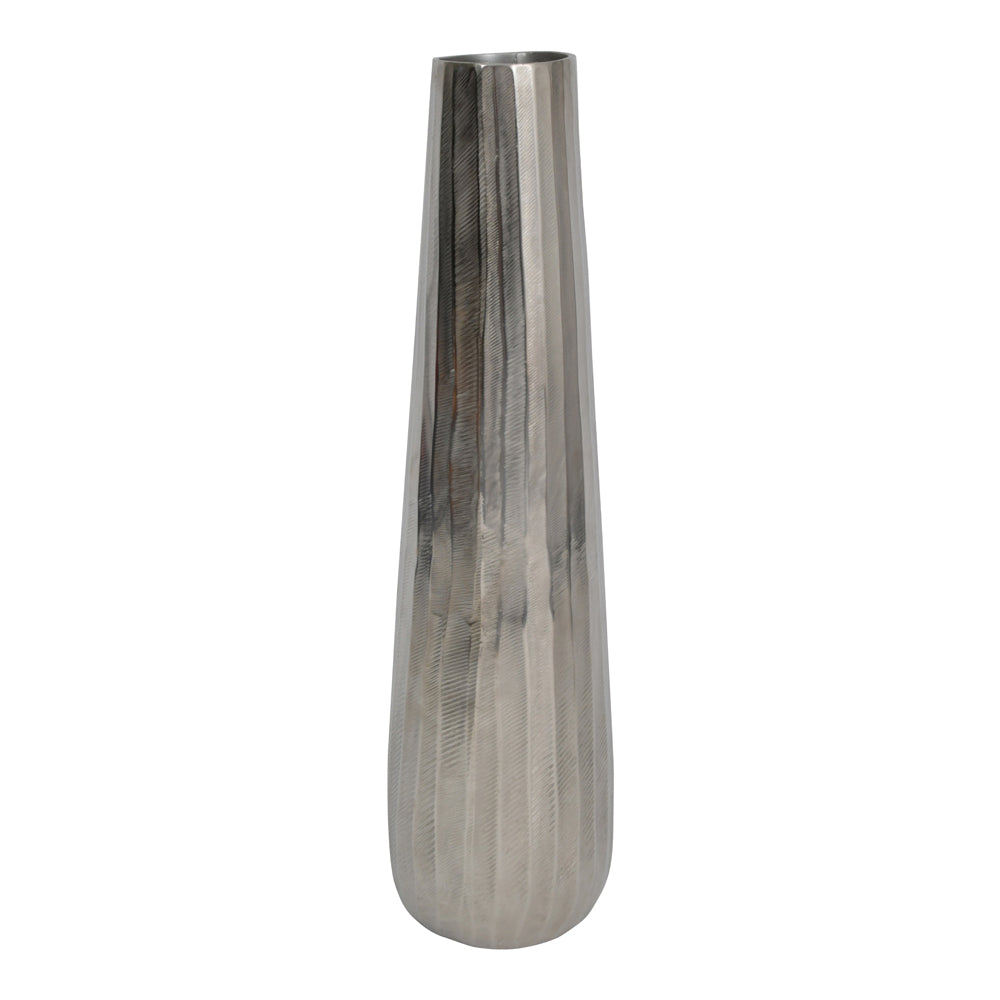 Product photograph of Libra Midnight Mayfair Collection - Iconic Ripples Silver Aluminium Tapered Vase 70 Cm from Olivia's