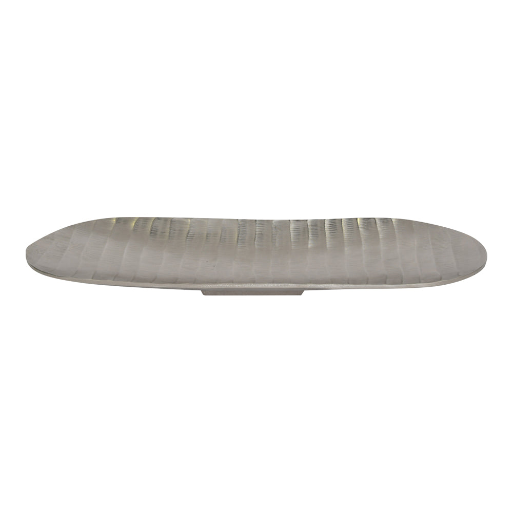 Product photograph of Libra Midnight Mayfair Collection - Iconic Ripples Silver Aluminium Elliptical Platter 60 Cm from Olivia's