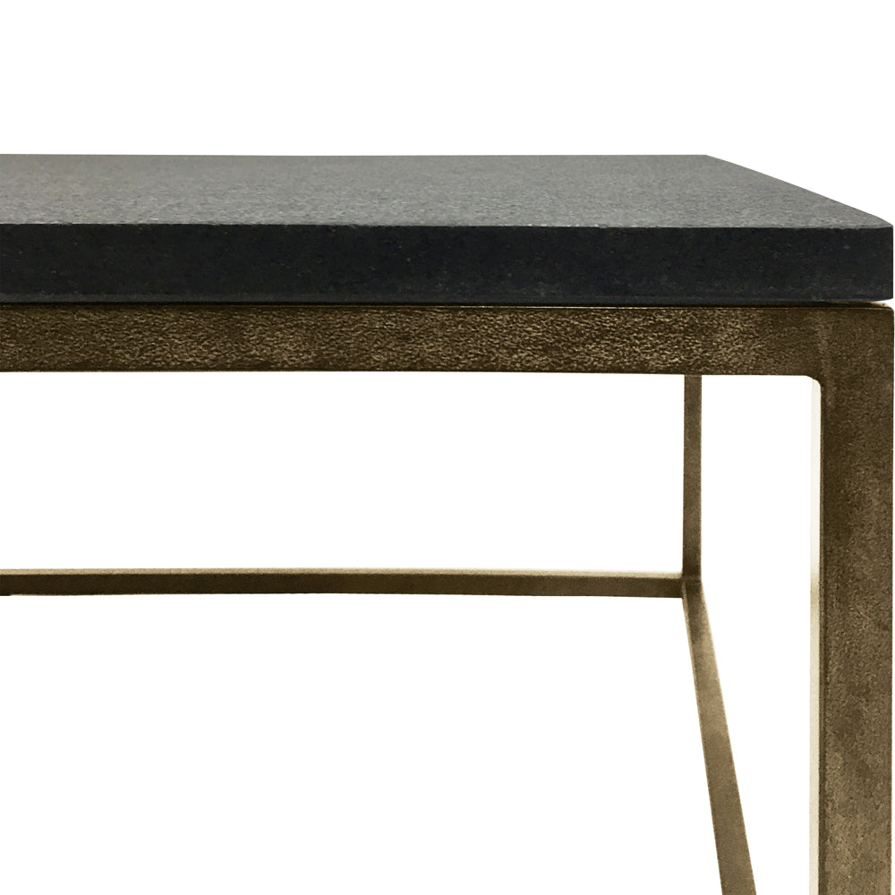 Product photograph of Libra Urban Botanic Collection - Kirkstone Iron Coffee Table Aged Champagne Finish With Galaxy Slate Top Small from Olivia's.