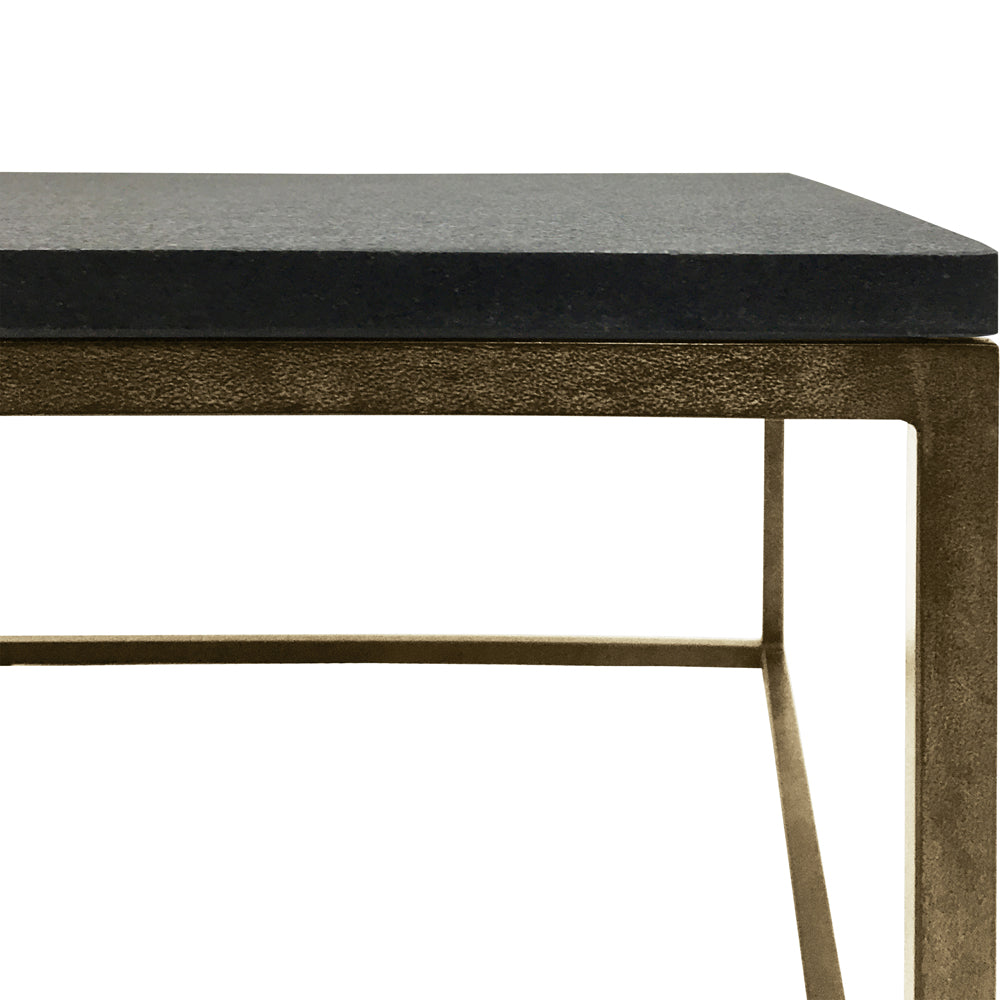 Product photograph of Libra Interiors Kirkstone Iron Coffee Table Aged Champagne Finish With Galaxy Slate Top Small from Olivia's.