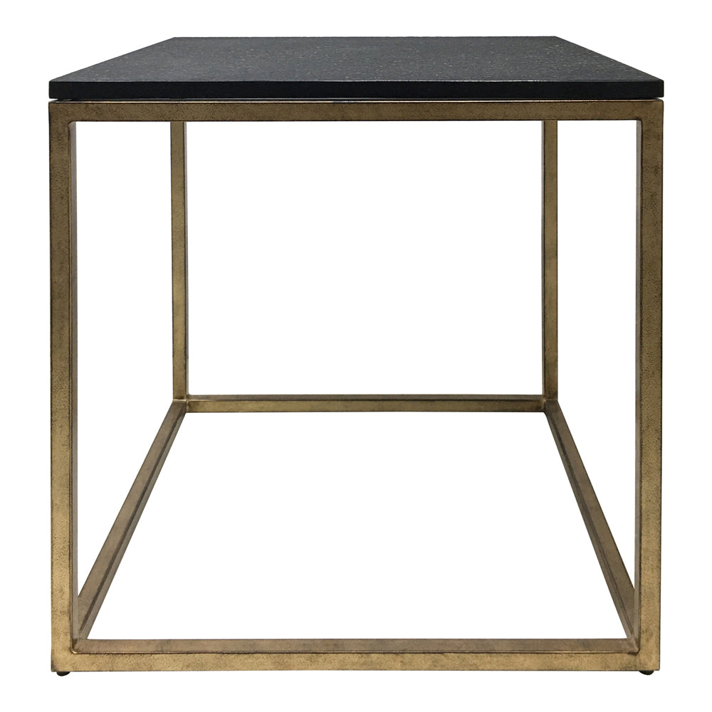Product photograph of Libra Urban Botanic Collection - Kirkstone Iron Single Side Table In Aged Champagne Wood Finish With Galaxy Slate from Olivia's