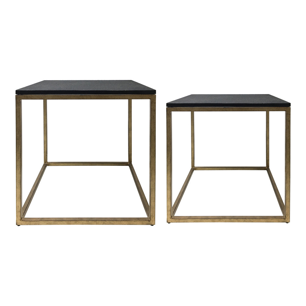 Libra Urban Botanic Collection Kirkstone Iron Set Of 2 Side Tables In Aged Champagne Finish With Galaxy Slate