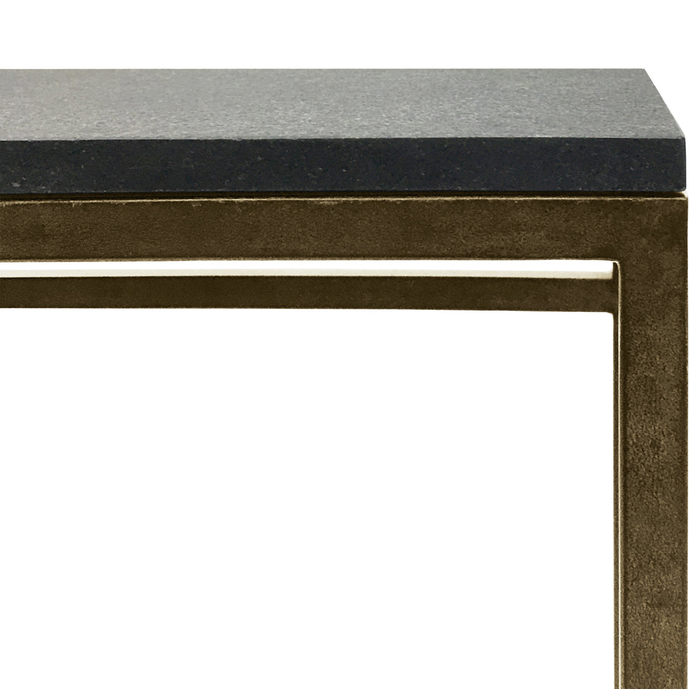 Product photograph of Libra Urban Botanic Collection - Kirkstone Iron Console Table Aged Champagne Finish Galaxy Slate Small from Olivia's.