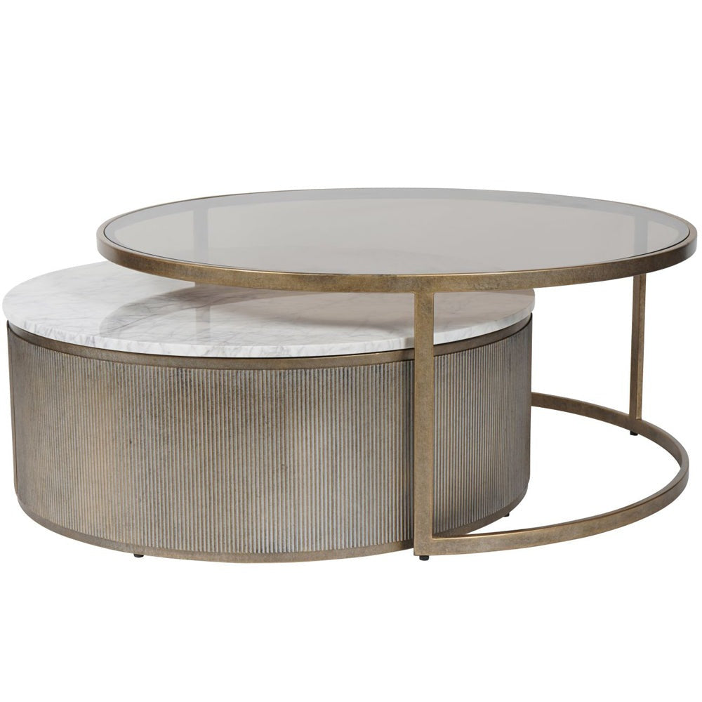 Product photograph of Libra Interiors Set Of 2 Belvedere Nesting Coffee Tables In Aged Gold from Olivia's.