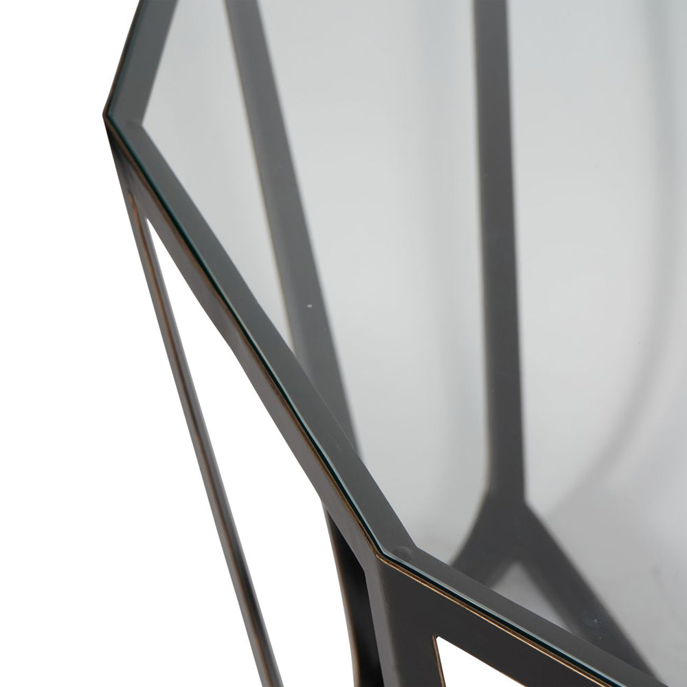 Product photograph of Libra Urban Botanic Collection - Catalan Bronze Gilded Console Table With Glass Top from Olivia's.