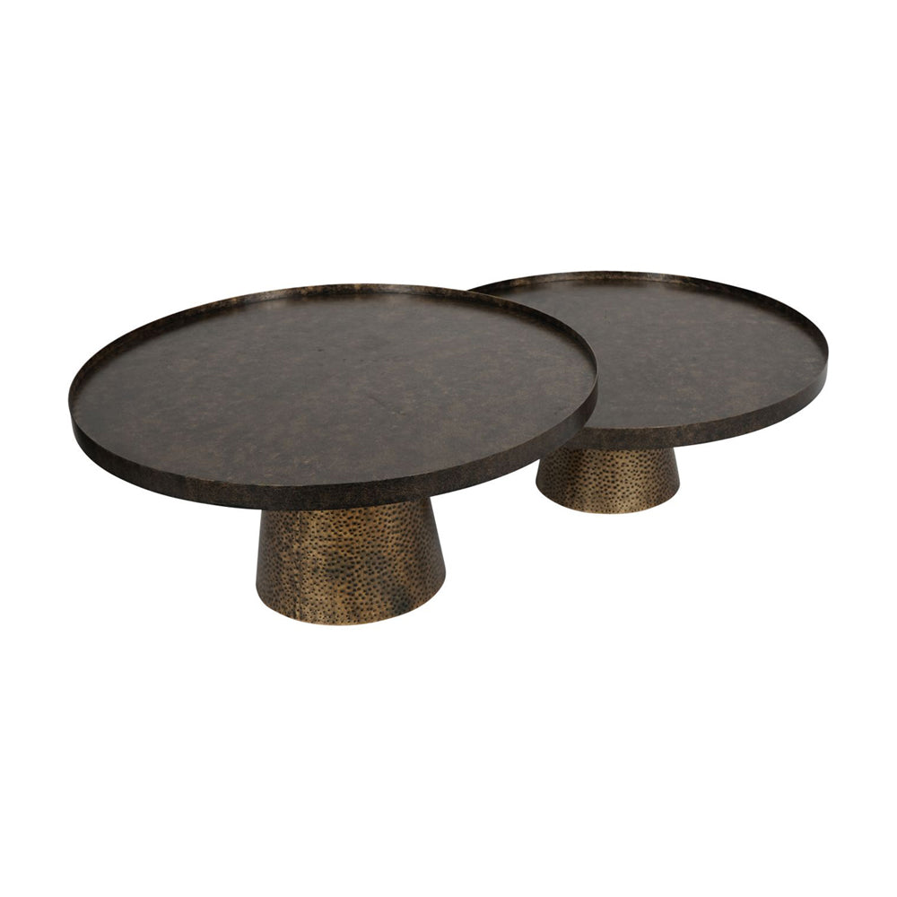 Product photograph of Libra Interiors Set Of 2 Sandbanks Iron Coffee Tables In Rustic Antique Gold from Olivia's.