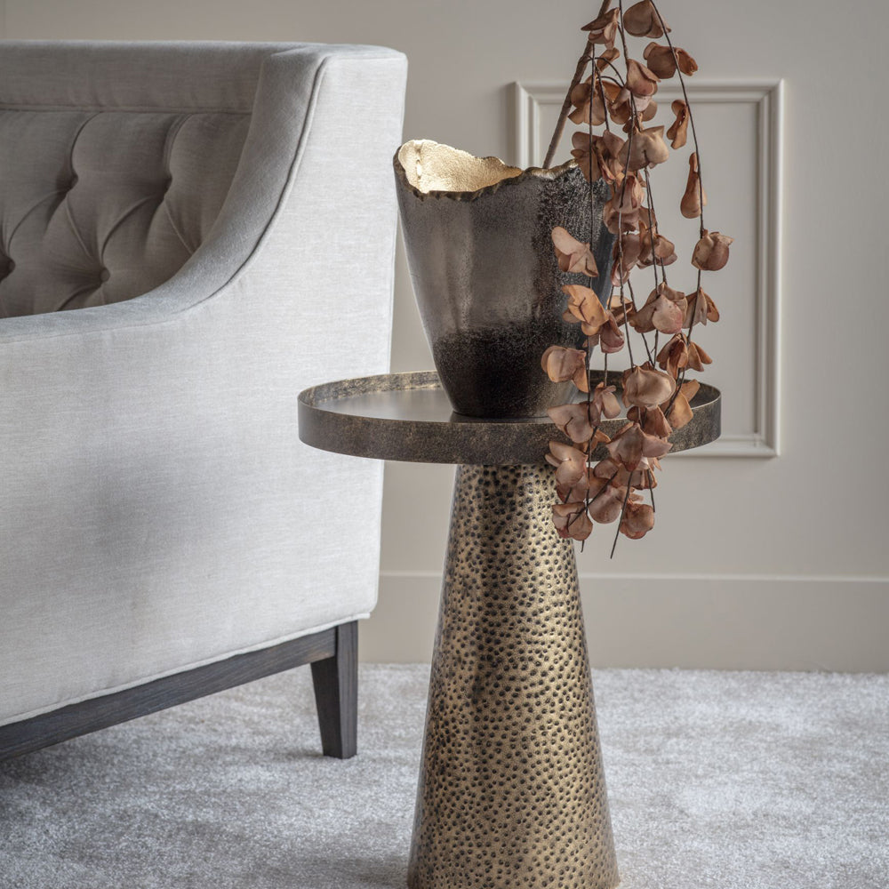 Product photograph of Libra Interiors Sandbanks Iron Side Table In Rustic Antique Gold from Olivia's.