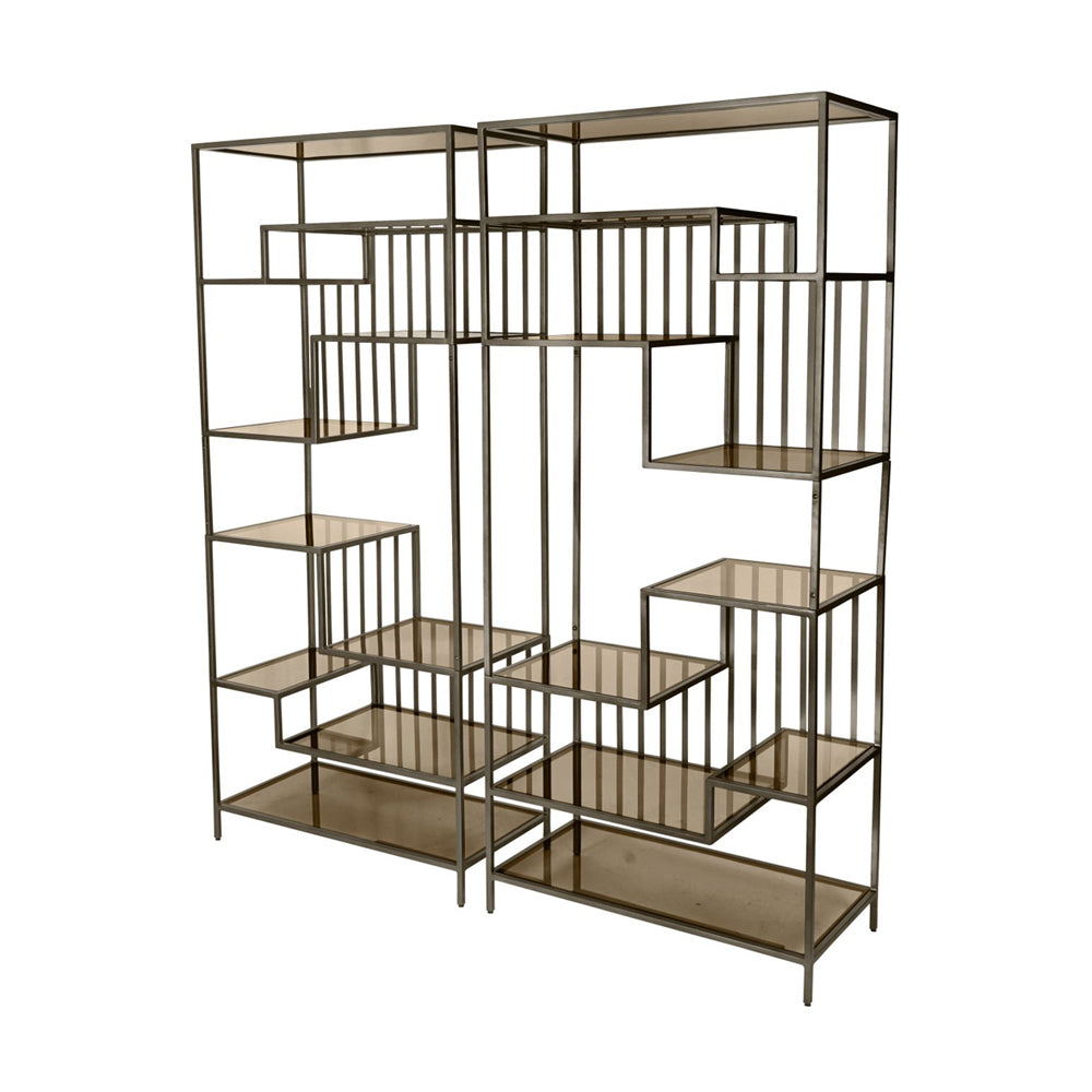 Product photograph of Libra Interiors Set Of 2 Westley Shelving Units In Dark Gold With Brown Tinted Glass from Olivia's