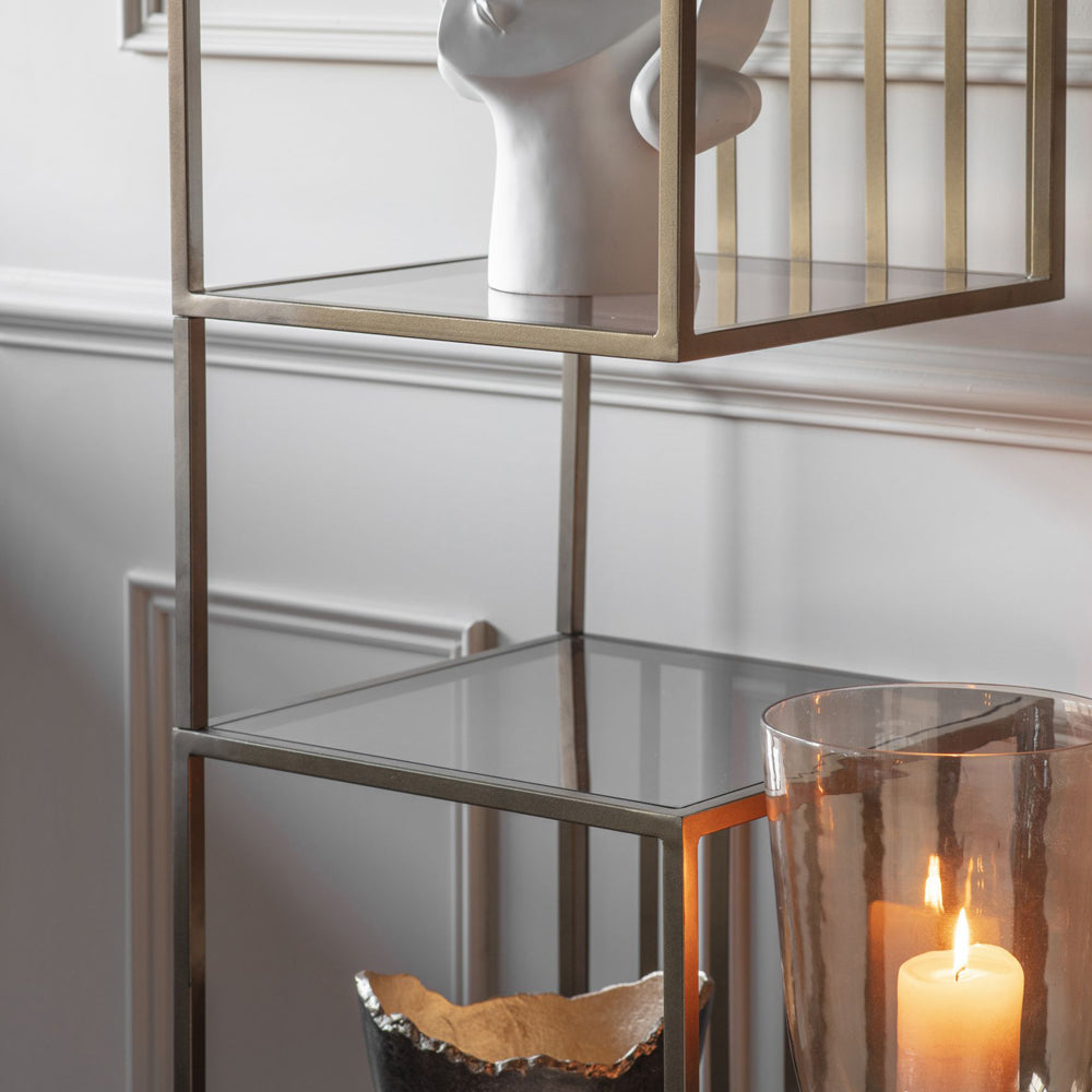 Product photograph of Libra Interiors Set Of 2 Westley Shelving Units In Dark Gold With Brown Tinted Glass from Olivia's.