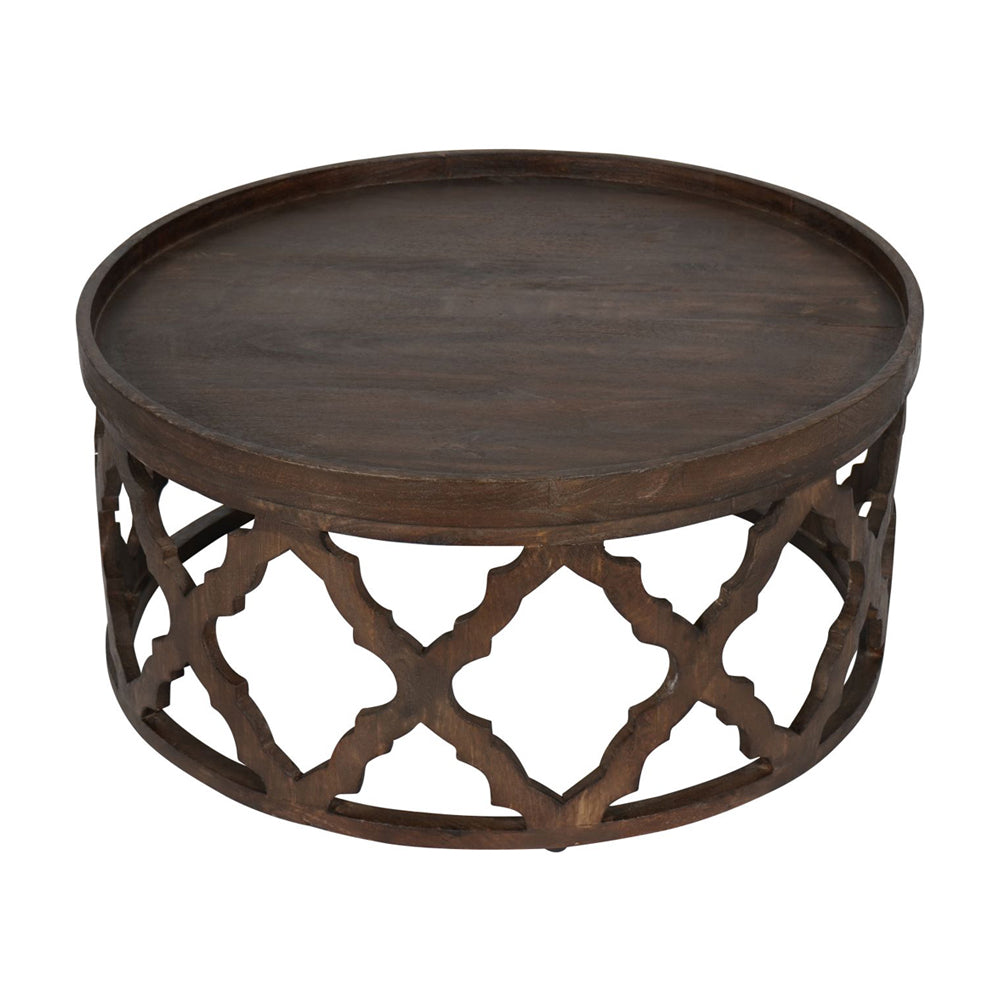 Product photograph of Libra Interiors Kielder Solid Carved Wooden Coffee Table In Dark Brown from Olivia's.