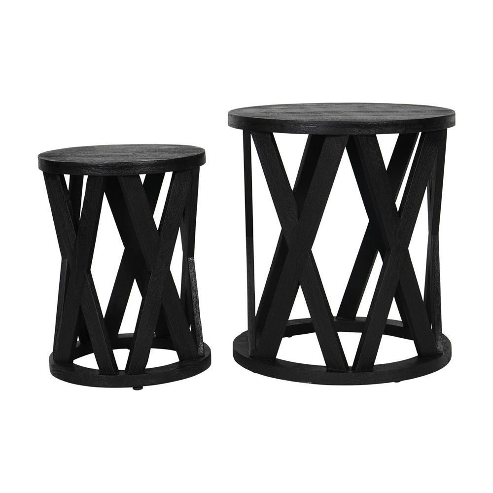 Product photograph of Libra Interiors Cali Solid Wooden Set Of 2 Nesting Side Tables In Black from Olivia's