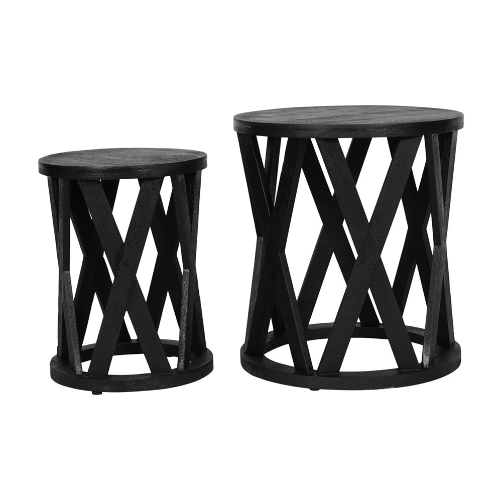 Product photograph of Libra Interiors Cali Solid Wooden Set Of 2 Nesting Side Tables In Black from Olivia's.