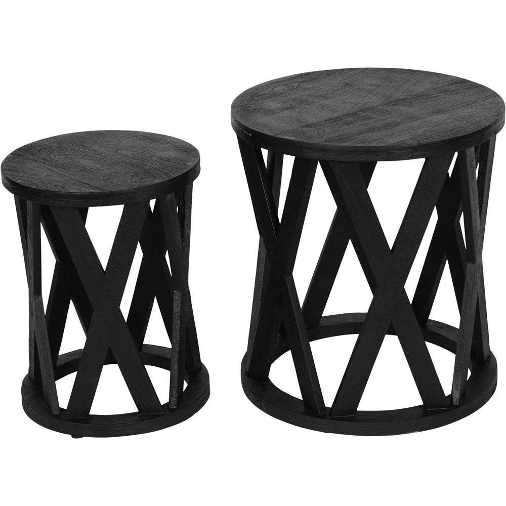Product photograph of Libra Interiors Cali Solid Wooden Set Of 2 Nesting Side Tables In Black from Olivia's.
