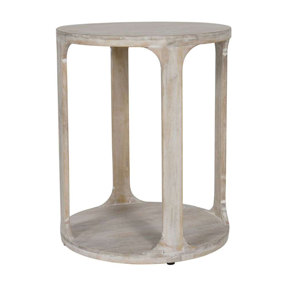 Libra Calm Neutral Collection Beadnell Solid Carved Wooden Side Table In Whitewash Finish