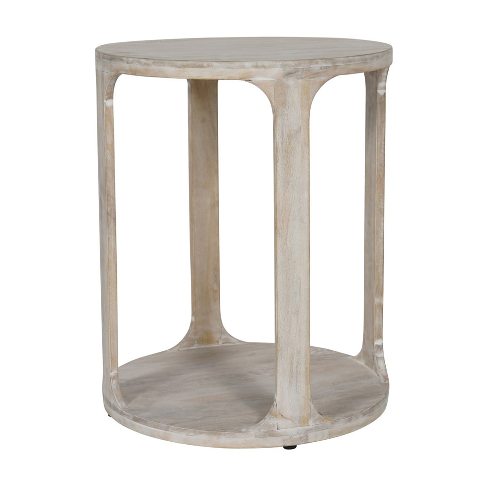 Product photograph of Libra Interiors Beadnell Solid Carved Wooden Side Table In Whitewash Finish from Olivia's