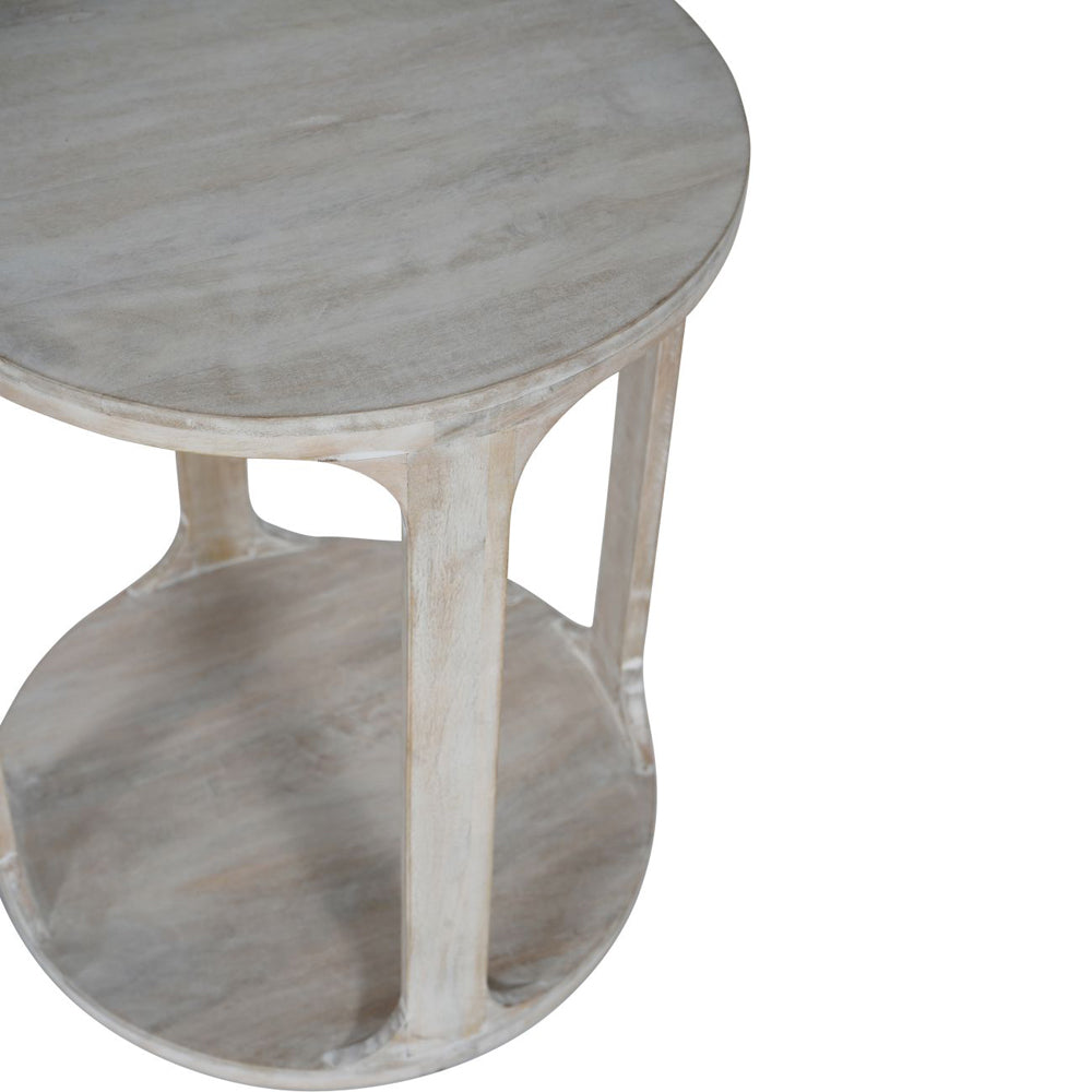 Product photograph of Libra Interiors Beadnell Solid Carved Wooden Side Table In Whitewash Finish from Olivia's.