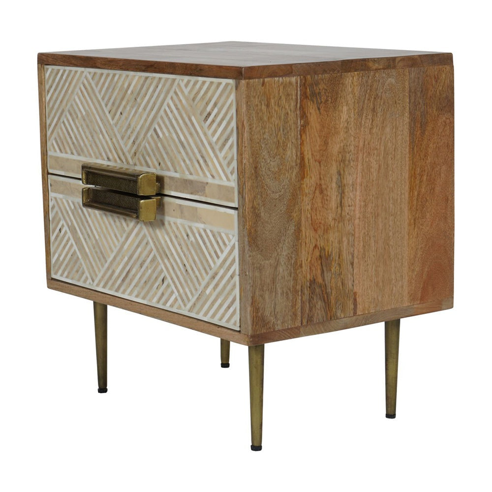 Product photograph of Libra Calm Neutral Collection - Linden Bone And Mango Wood 2 Drawer Bedside Cabinet from Olivia's