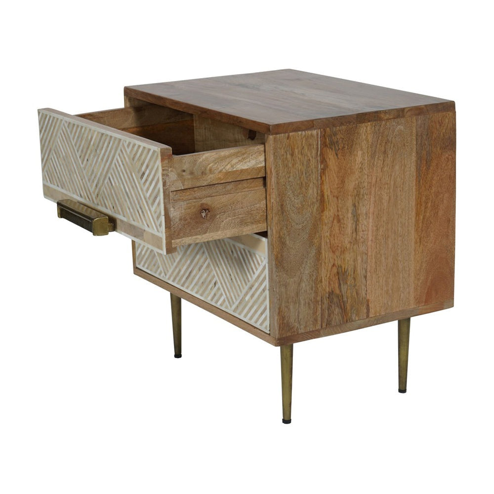 Product photograph of Libra Calm Neutral Collection - Linden Bone And Mango Wood 2 Drawer Bedside Cabinet from Olivia's.