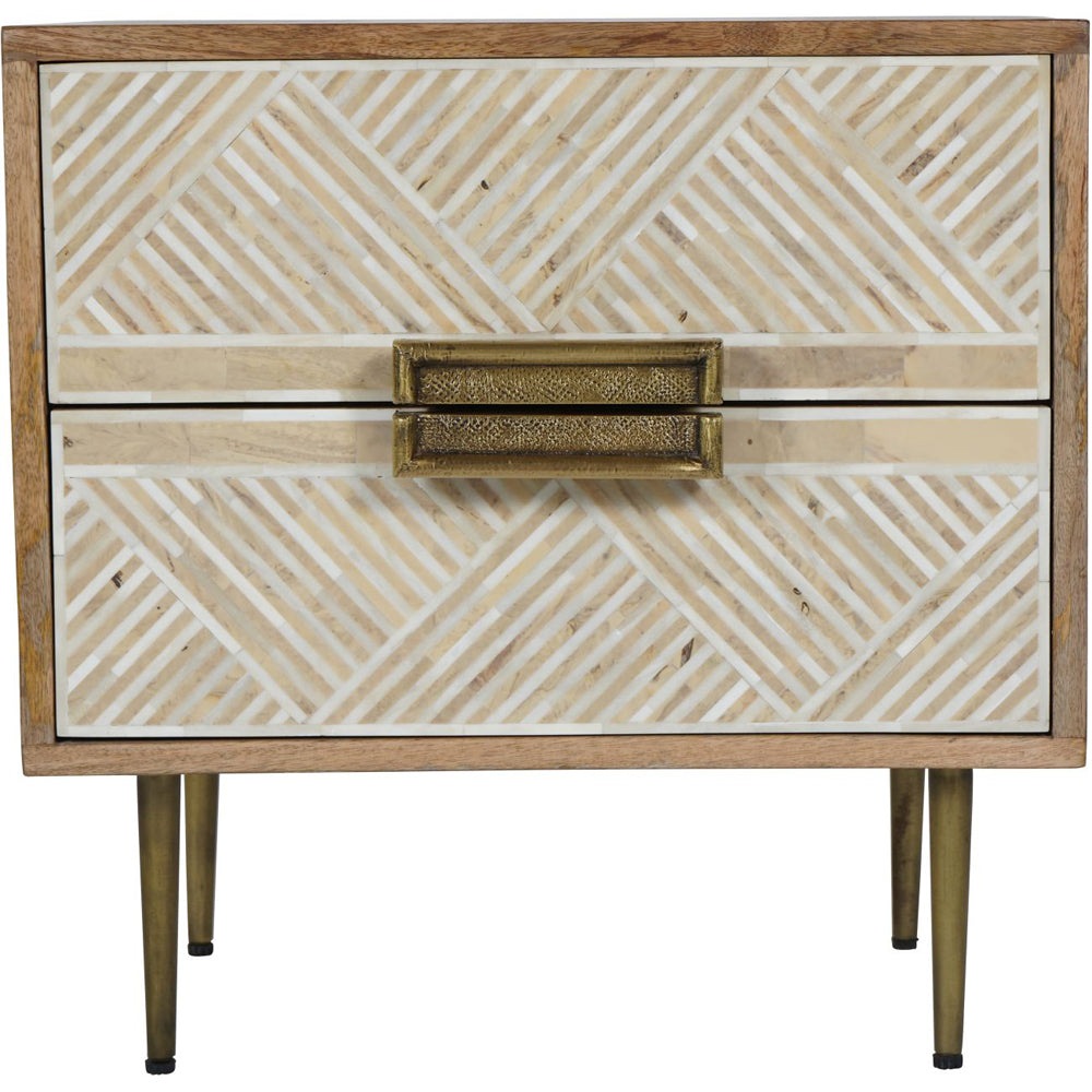 Product photograph of Libra Interiors Linden Bone And Mango Wood 2 Drawer Bedside Cabinet from Olivia's.
