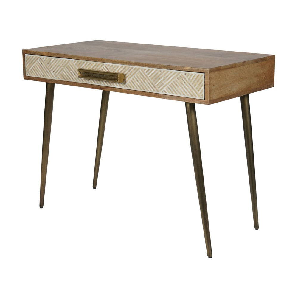 Product photograph of Libra Calm Neutral Collection - Linden Bone And Mango Wood Desk Table With Drawer from Olivia's