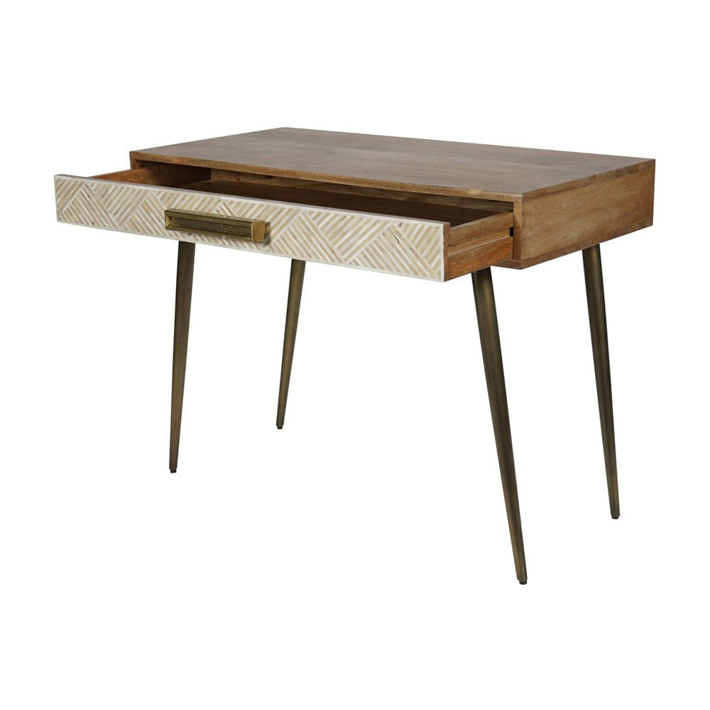 Product photograph of Libra Calm Neutral Collection - Linden Bone And Mango Wood Desk Table With Drawer from Olivia's.