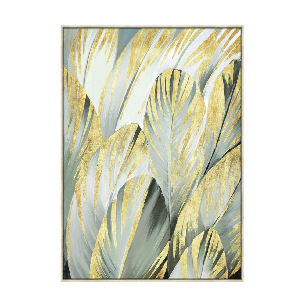 Product photograph of Libra Interiors Grey Feather Foiled Framed Canvas 140x100cm from Olivia's