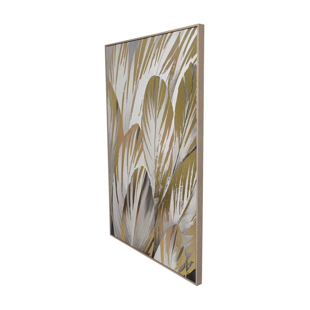 Product photograph of Libra Interiors Grey Feather Foiled Framed Canvas 140x100cm from Olivia's.