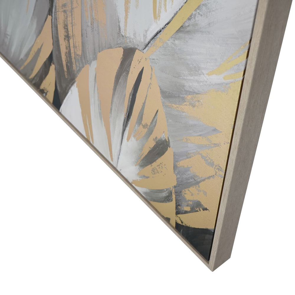 Product photograph of Libra Interiors Grey Feather Foiled Framed Canvas 140x100cm from Olivia's.