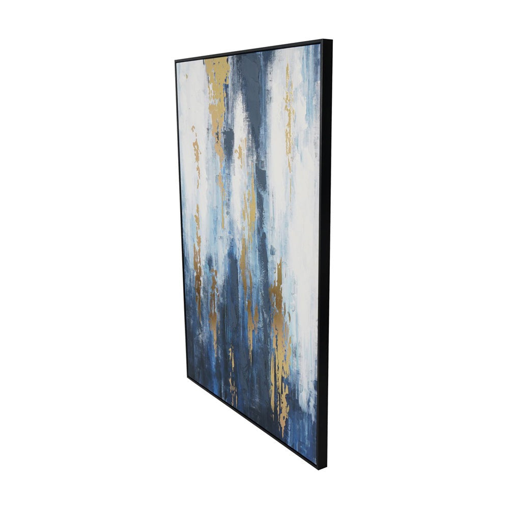 Product photograph of Libra Interiors Urbanite Blue Distressed Foiled Framed Canvas 140x100cm from Olivia's.