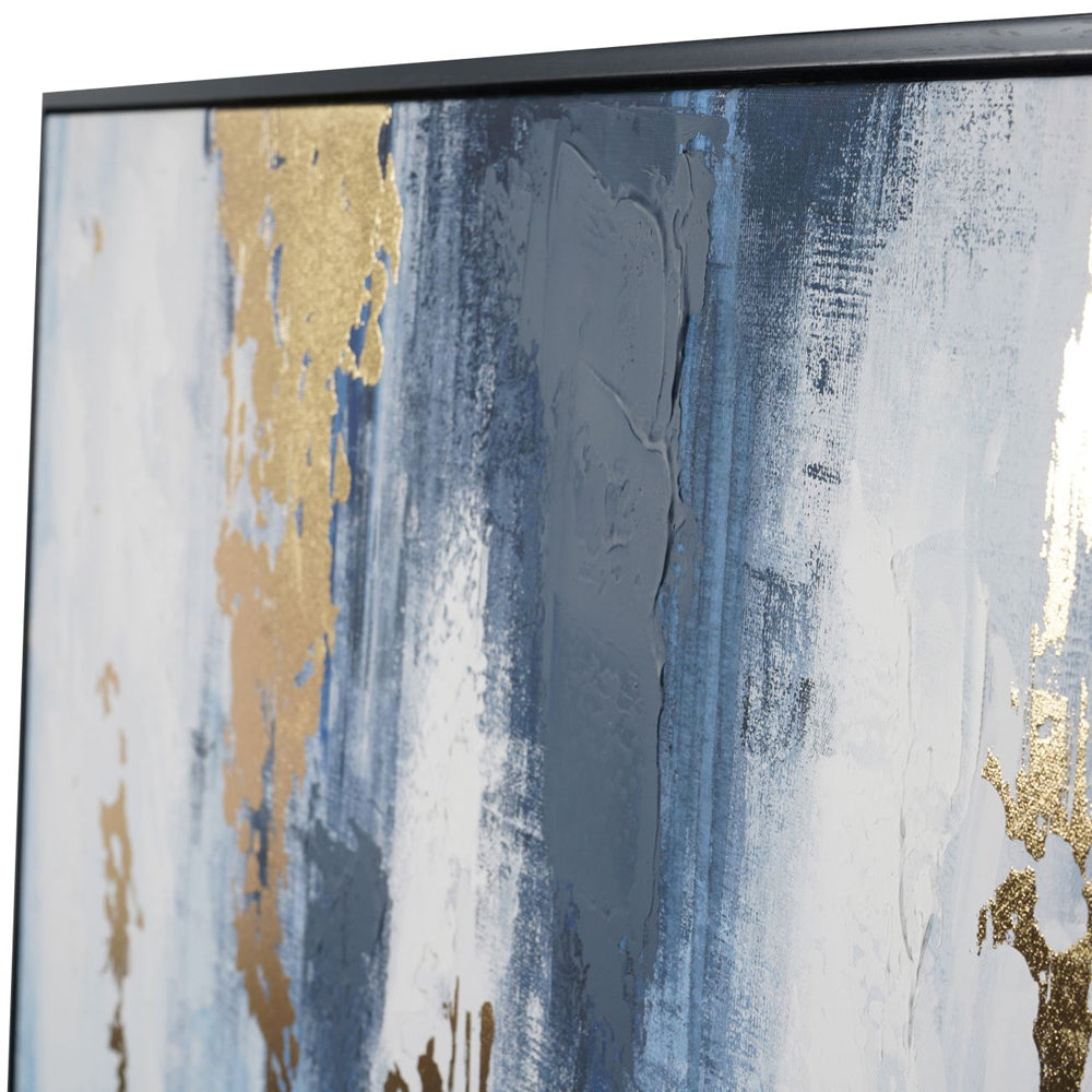 Product photograph of Libra Interiors Urbanite Blue Distressed Foiled Framed Canvas 140x100cm from Olivia's.