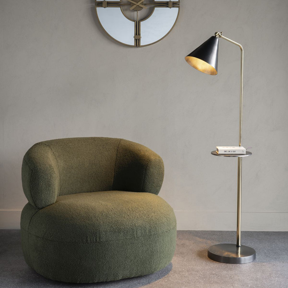 Product photograph of Libra Interiors Amelie Brushed Floor Lamp With Table In Satin Grey Brass from Olivia's.