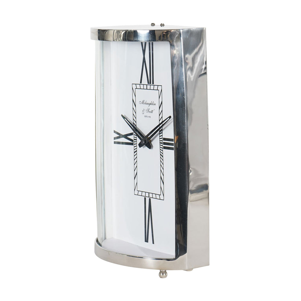 Product photograph of Libra Midnight Mayfair Collection - Johnson Mantel Clock In Nickel Finish Large from Olivia's.