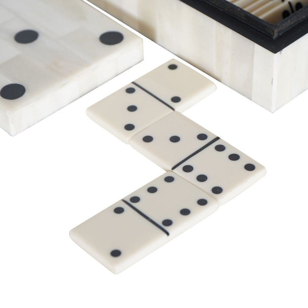 Product photograph of Libra Interiors Chollerford Bone Inlay Dominoes Box from Olivia's.