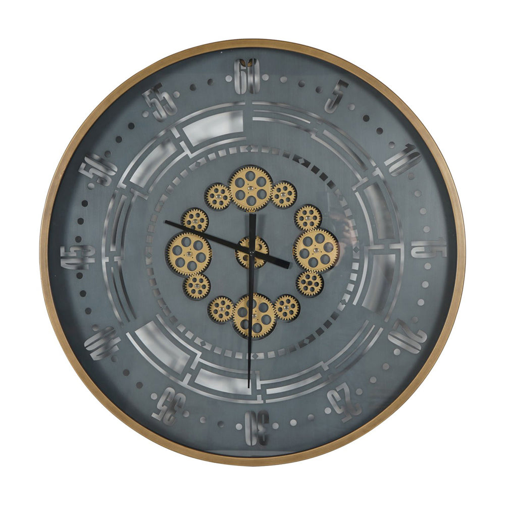 Libra Urban Botanic Collection Manchester Industrial Round Wall Clock In Gold And Grey
