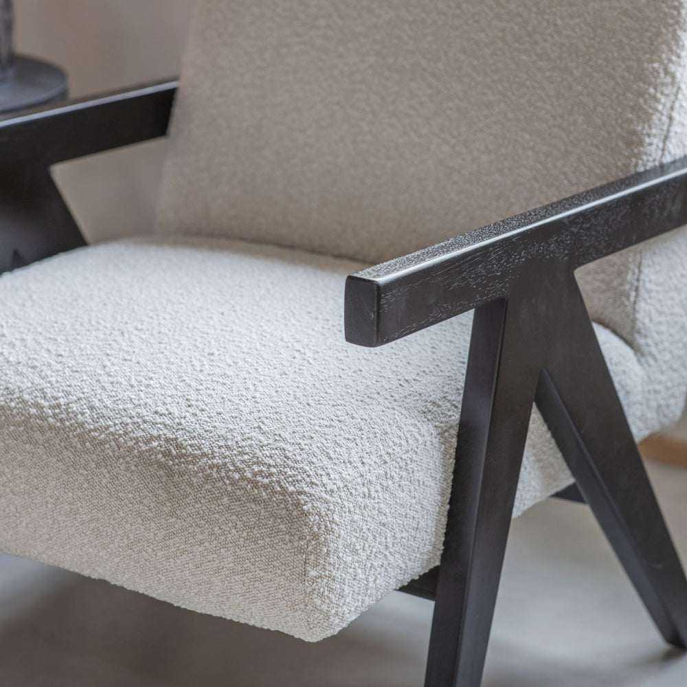Product photograph of Libra Interiors San Diego Wooden Frame Cream Boucle Armchair from Olivia's.