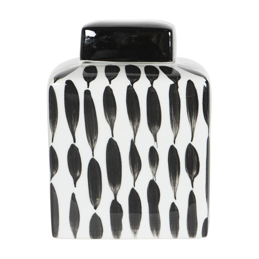 Product photograph of Libra Interiors Vertical Stripes Square Jar In Black And White Large from Olivia's