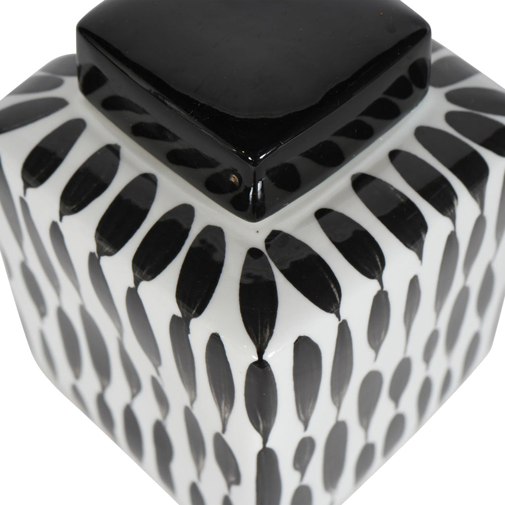 Product photograph of Libra Interiors Vertical Stripes Square Jar In Black And White Large from Olivia's.